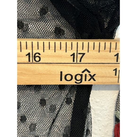 Women's Umgee Black Mesh Lace Sheer Floral Embroidered Peplum Whimsy Top Size S - Picture 6 of 6